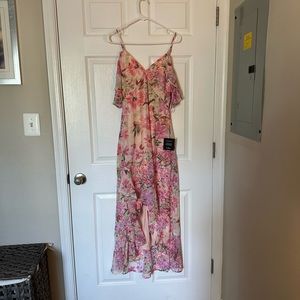 Lulus Watch Me Grow Pink Floral Print Cold-Shoulder High-Low Dress